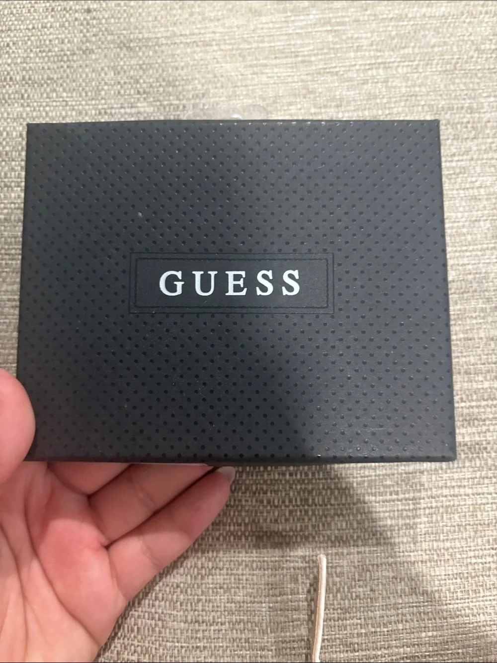 GUESS Black Leather Money Clip Wallet with Red Accents